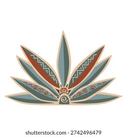 Blue agave or tequila agave plant drawing in tribal etno style. Vector isolated illustration.