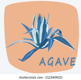 Blue agave -vector drawing on a pink background