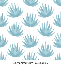 Blue agave vector seamless pattern, Flat design of superfood or food and tequila making ingredient wallpaper on the white background, cute vector illustration with reflections