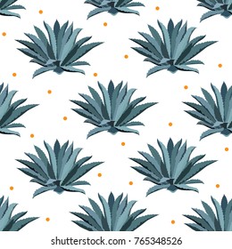 Blue agave vector seamless pattern. Background for tequila packs, superfood with agave syrop, textile, and other. Succulent, cactus wallpapers.