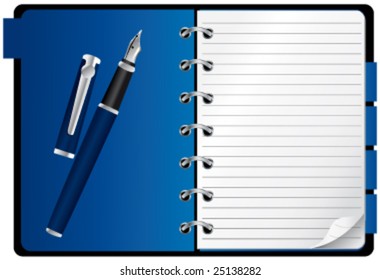 Blue agenda and pen vector