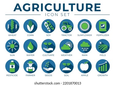 Blue Agriculture Round Icon Set