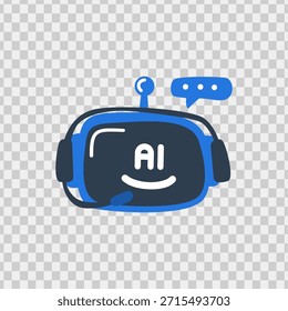 Blue ai chatbot with a headset engaged in a conversation. Perfect for technology, customer service, and artificial intelligence concept designs.