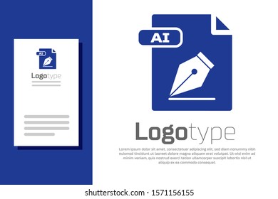 Blue AI file document. Download ai button icon isolated on white background. AI file symbol. Logo design template element. Vector Illustration