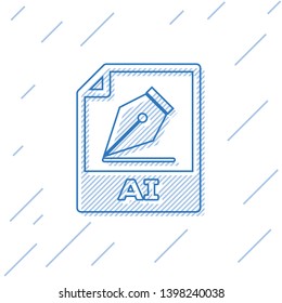 Blue AI file document icon. Download ai button line icon isolated on white background. AI file symbol. Vector Illustration