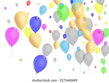 Blue Air Background White Vector. Toy Decoration Card. Red Celebration. Colorful Helium. Confetti Shiny Illustration.