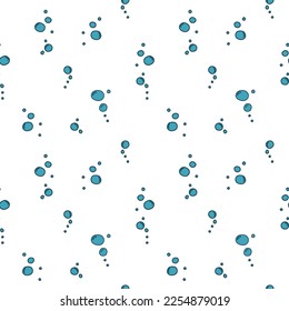 Burbujas azules de diferentes tamaños, dibujadas a mano. Patrón vectorial sin cable.
