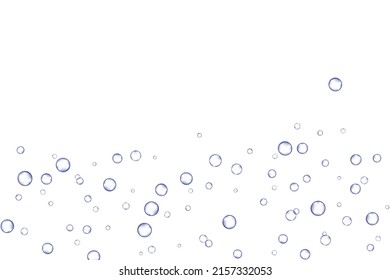 Blaue Luftblasen, Sauerstoff, Champagner-Kristall klar einzeln auf weißem Hintergrund, modernes Design. Vektorgrafik von EPS10.