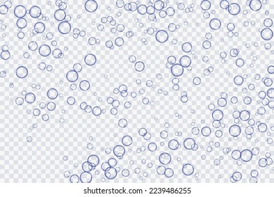 Blue air bubbles, oxygen, champagne crystal clear, isolated on a transparent background of modern design. Vector illustration of EPS 10.