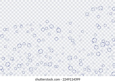 Blue air bubbles, oxygen, champagne crystal clear, isolated on a transparent background of modern design. Vector illustration of EPS 10.