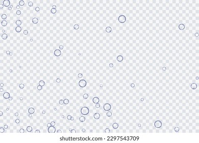 Blue air bubbles, oxygen, champagne crystal clear, isolated on a transparent background of modern design. Vector illustration of EPS 10.