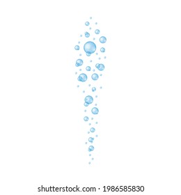 Blaue Luftblasen strömen. Seife- oder Reinschaumstruktur, Aquarium- oder Meerwasserfluss, Badewanne, glänzender kohlensäurehaltiger Effekt. Vektorrealistische Illustration.