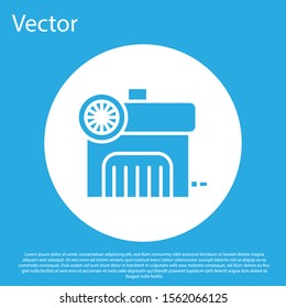 Blue Air compressor icon isolated on blue background. White circle button. Vector Illustration