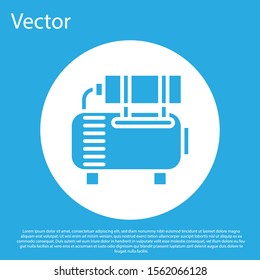 Blue Air compressor icon isolated on blue background. White circle button. Vector Illustration