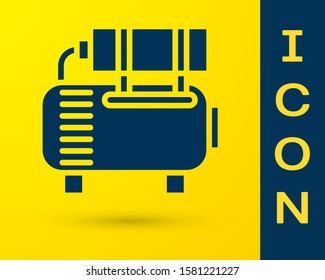 Blue Air compressor icon isolated on yellow background.  Vector Illustration