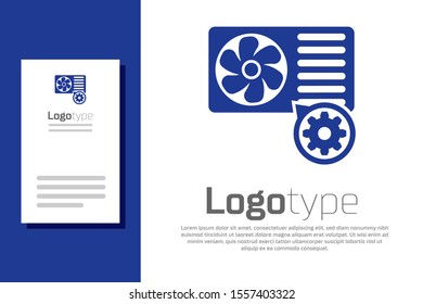 Blue Air conditioner and gear icon isolated on white background. Adjusting app, service concept, setting options, maintenance, repair, fixing. Logo design template element. Vector Illustration