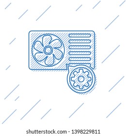 Blue Air conditioner and gear line icon isolated on white background. Adjusting app, service concept, setting options, maintenance, repair, fixing. Vector Illustration