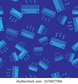 Blue Air conditioner icon isolated seamless pattern on blue background. Split system air conditioning. Cool and cold climate control system.  Vector Illustration