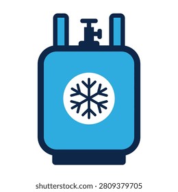 A blue air conditioner unit with a snowflake symbol on the front panel, indicating cooling function