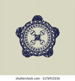 Blue air drone icon inside distressed rubber grunge texture seal