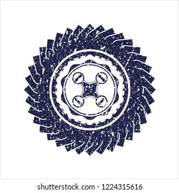 Blue air drone icon inside distressed rubber grunge stamp