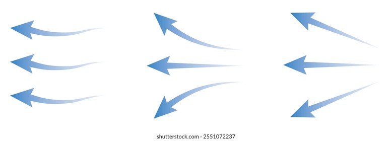 Blue air flow icon vector set isolated on white background. air flow direction vector illustration.