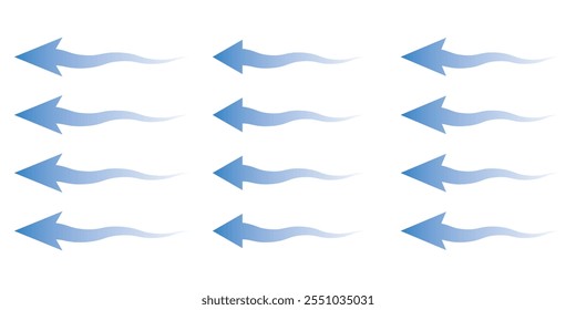 Conjunto de Vector de símbolo de flujo de aire azul aislado sobre fondo blanco. ilustración de icono de flujo de aire.
