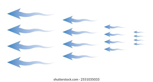 Blue air flow symbol vector set isolated on white background. air flow icon illustration.