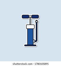 Blue air pump design for pumping bicycle tires isolated on color background. Cartoon Concept. Vector illustration. Suitable for landing pages, icons, stickers and posters.