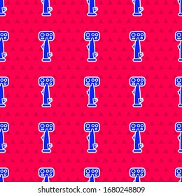 Blue Aircraft steering helm icon isolated seamless pattern on red background. Aircraft control wheel.  Vector Illustration