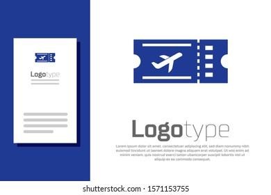 Blue Airline ticket icon isolated on white background. Plane ticket. Logo design template element. Vector Illustration