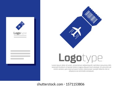 Blue Airline ticket icon isolated on white background. Plane ticket. Logo design template element. Vector Illustration