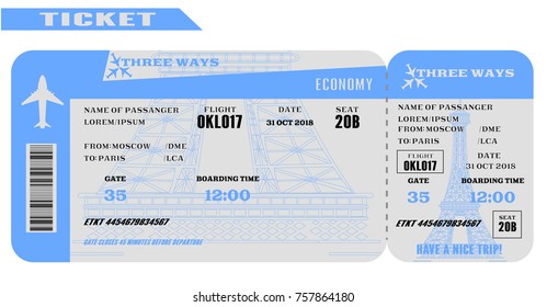 Blue Airline ticket. Vector illustration. 