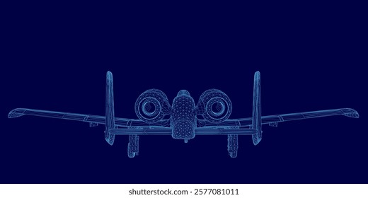 Blue airplane with a blue background. The airplane is in the middle of the image. The airplane is a fighter jet