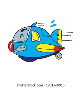 blue airplane cartoon vector illustration