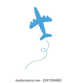 blue airplane flying in isolated space on a white background