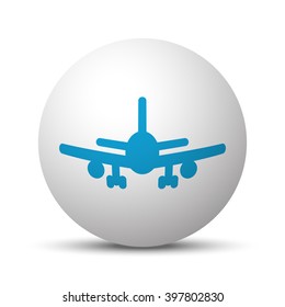 Blue Airplane icon on sphere on white background