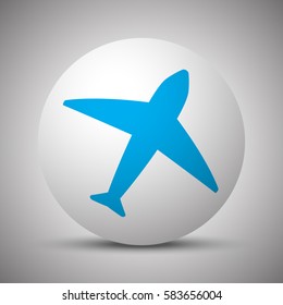 Blue Airplane icon on white sphere