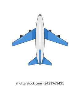 Blue Airplane Illustration Top View Isolated