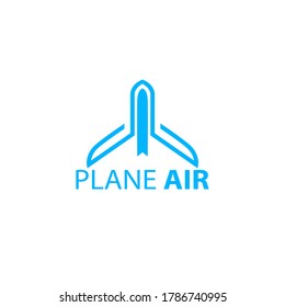 the blue airplane logo for the template. blue plane icon. logo for the company.