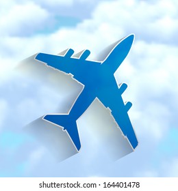 blue airplane on a cloudy sky background