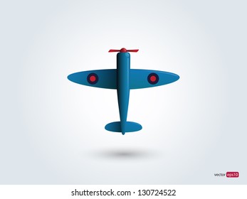 Blue Airplane on gray background. Vector illustration.