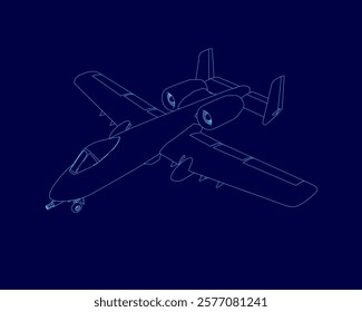 Blue airplane outline. The airplane is a fighter jet