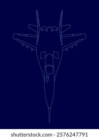 Blue airplane is shown in a blue background. The airplane is a fighter jet. The image is of a blue color scheme