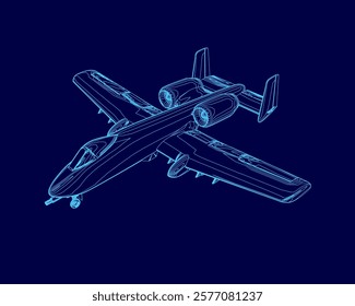 Blue airplane is shown in a blue background. The airplane is a fighter jet. The blue color of the airplane and the background creates a sense of calmness and serenity