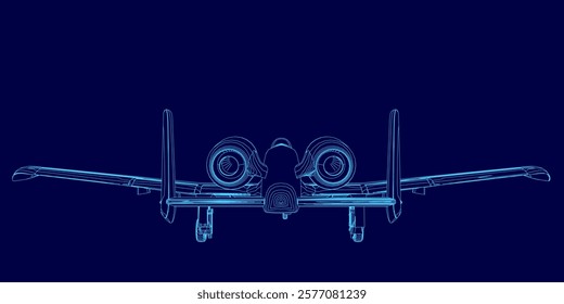 Blue airplane is shown in a blue background. The airplane is a fighter jet. The image is in blue