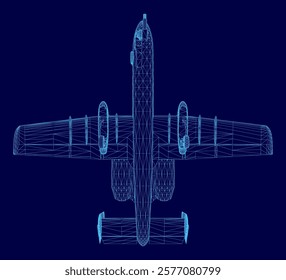 Blue airplane is shown in a blue background. The airplane is a jet and is shown in a 3D format