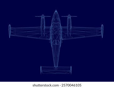 Blue airplane is shown in a blue background. Vector illustration