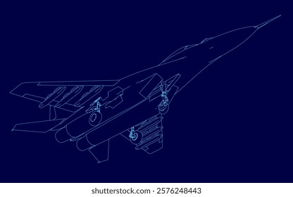 Blue airplane is shown in a computer generated image. The image is a stylized representation of the plane, with the wings and tail being the most prominent features. Concept of motion and speed