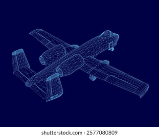 Blue airplane is shown in a computer generated image. The image is of a fighter jet, and it is in a blue color